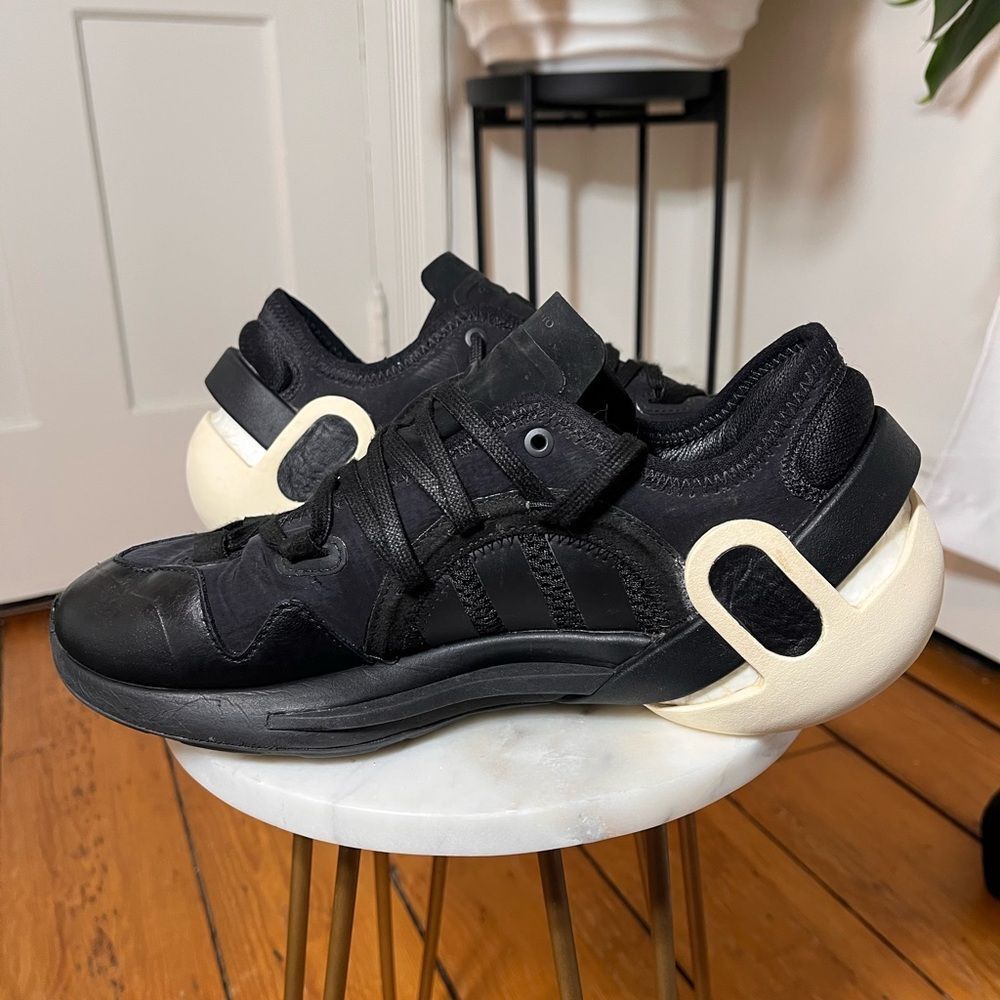 Y-3 Adidas Yohji Yamamoto Black Leather Sculptural Sneakers EU 38